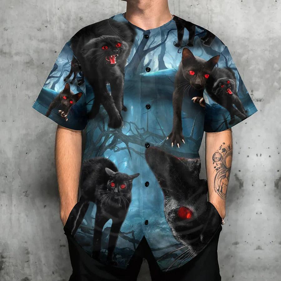 Black Cat Baseball Jersey, Halloween, Black Cat Scary In The Night Baseball Jersey For Men And Women - Perfect Gift For Black Cat Lovers - Amzanimalsgift