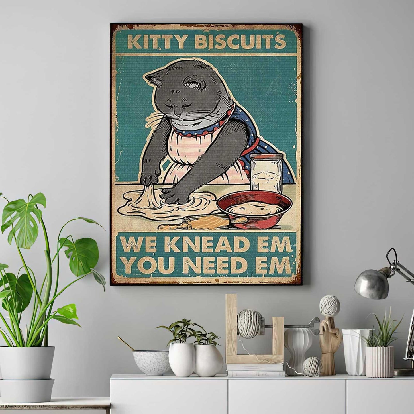 Black Cat Portrait Canvas - Kitty Biscuits, We Knead Em You Need Em Premium Wrapped Canvas - Perfect Gift For Black Cat Lover - Amzanimalsgift