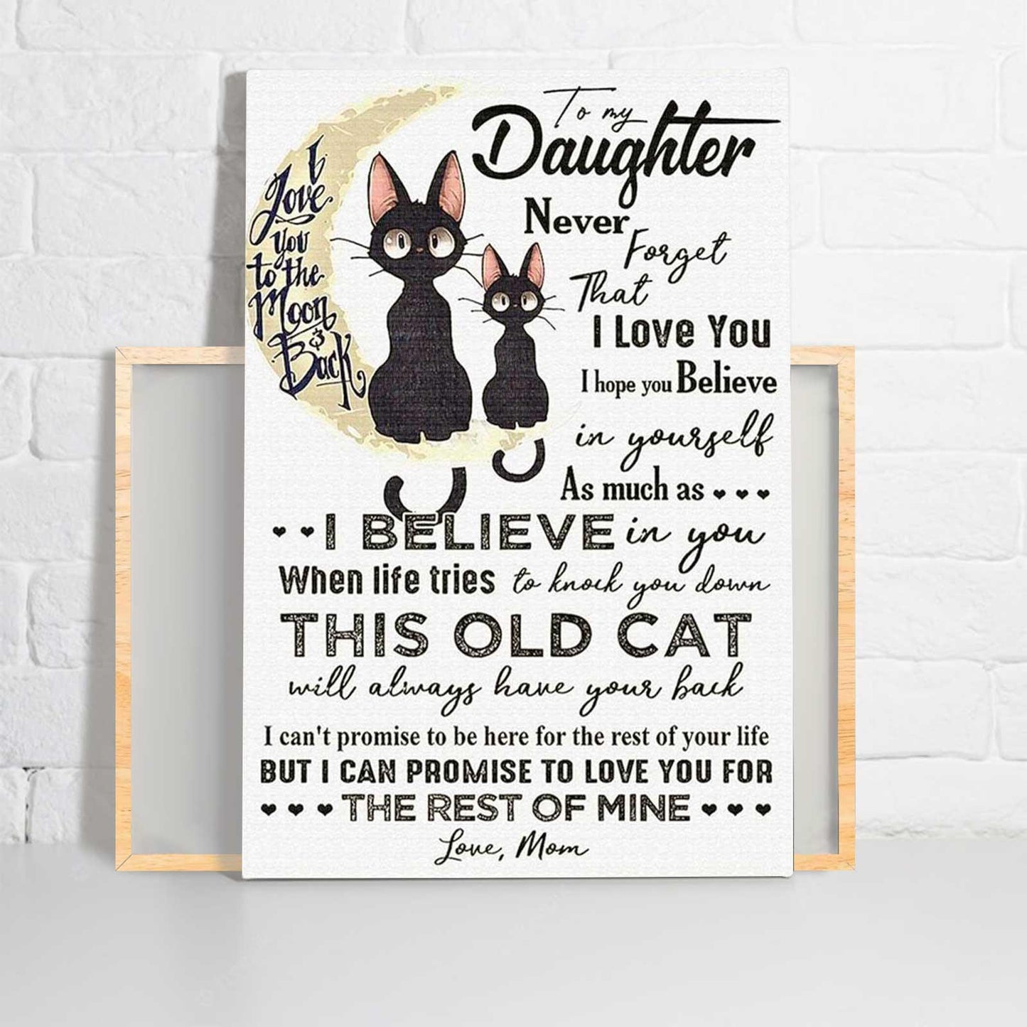 Black Cat Portrait Canvas - To My Daughter Canvas, Black Cat & Moon Premium Wrapped Canvas - Gift For Daughter, Birthday Gift From Mom - Amzanimalsgift