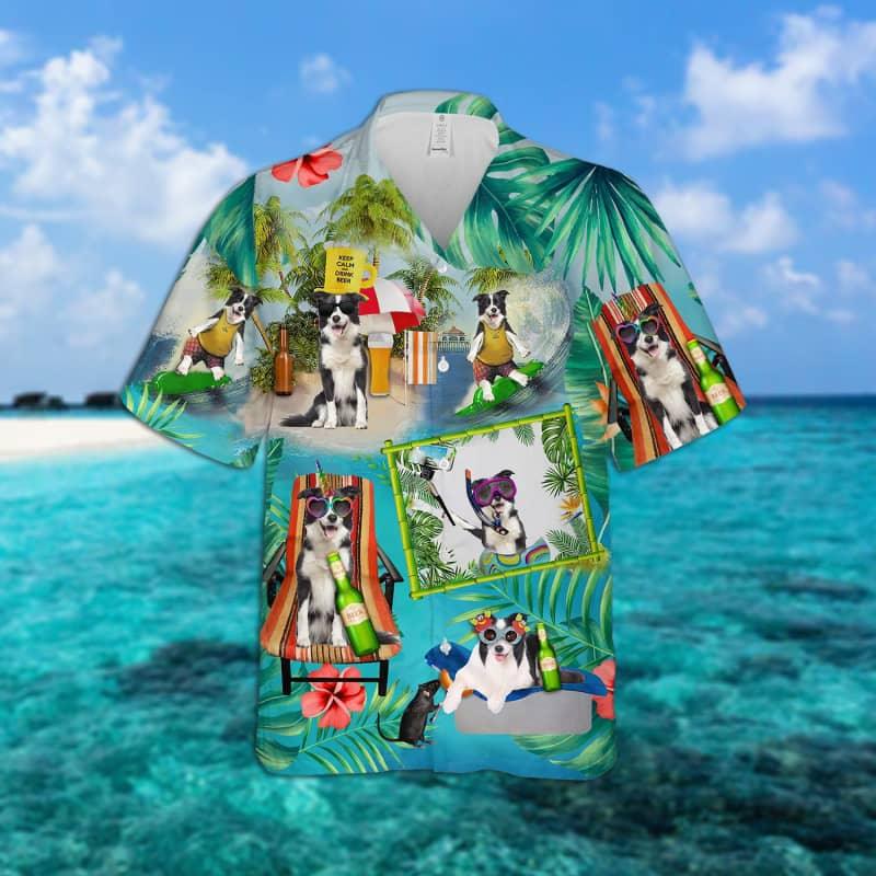 Border Collie Hawaiian Shirt, Border Collie Surfing Aloha Shirt For Men - Perfect Gift For Border Collie Lovers, Husband, Boyfriend, Friends, Family - Amzanimalsgift