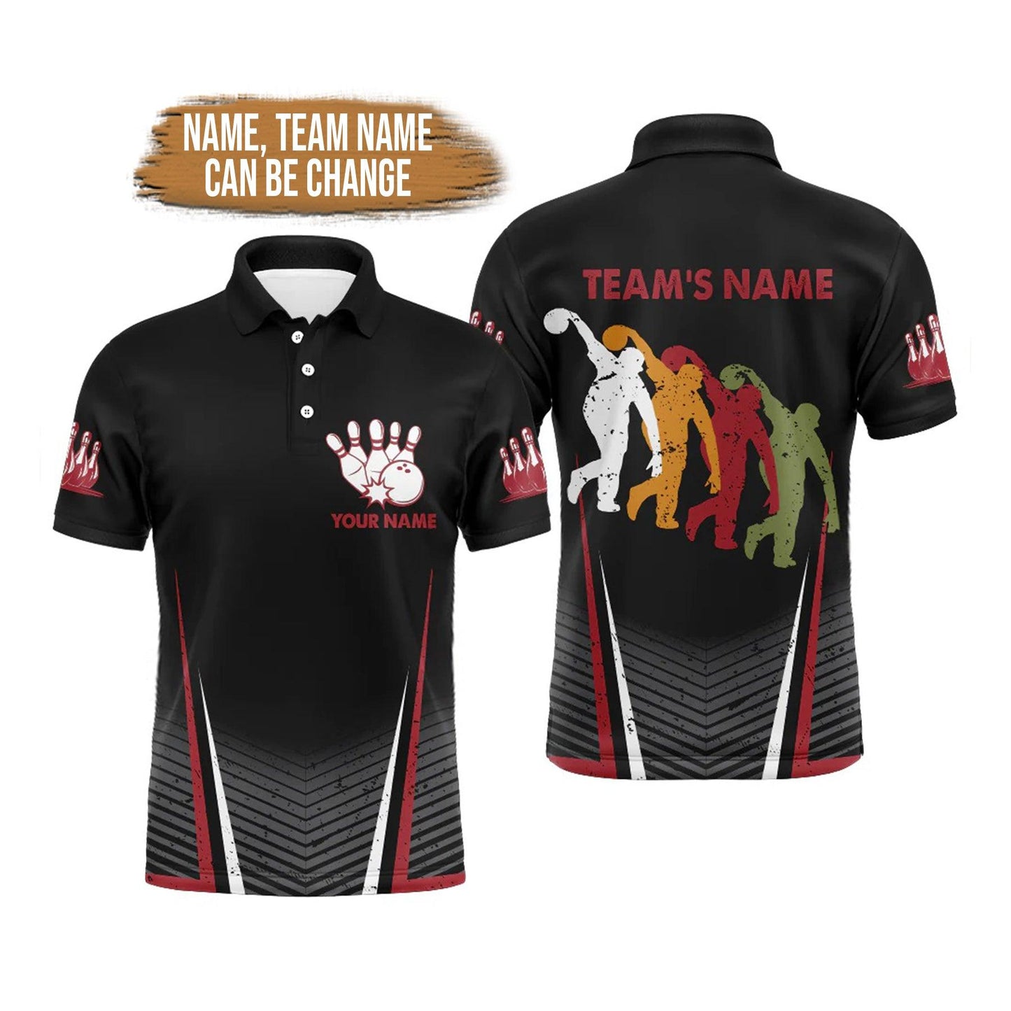 Bowling Custom Men Polo Shirt - Custom Bowling Black Personalized Bowling Polo Shirt - Perfect Gift For Friend, Family - Amzanimalsgift