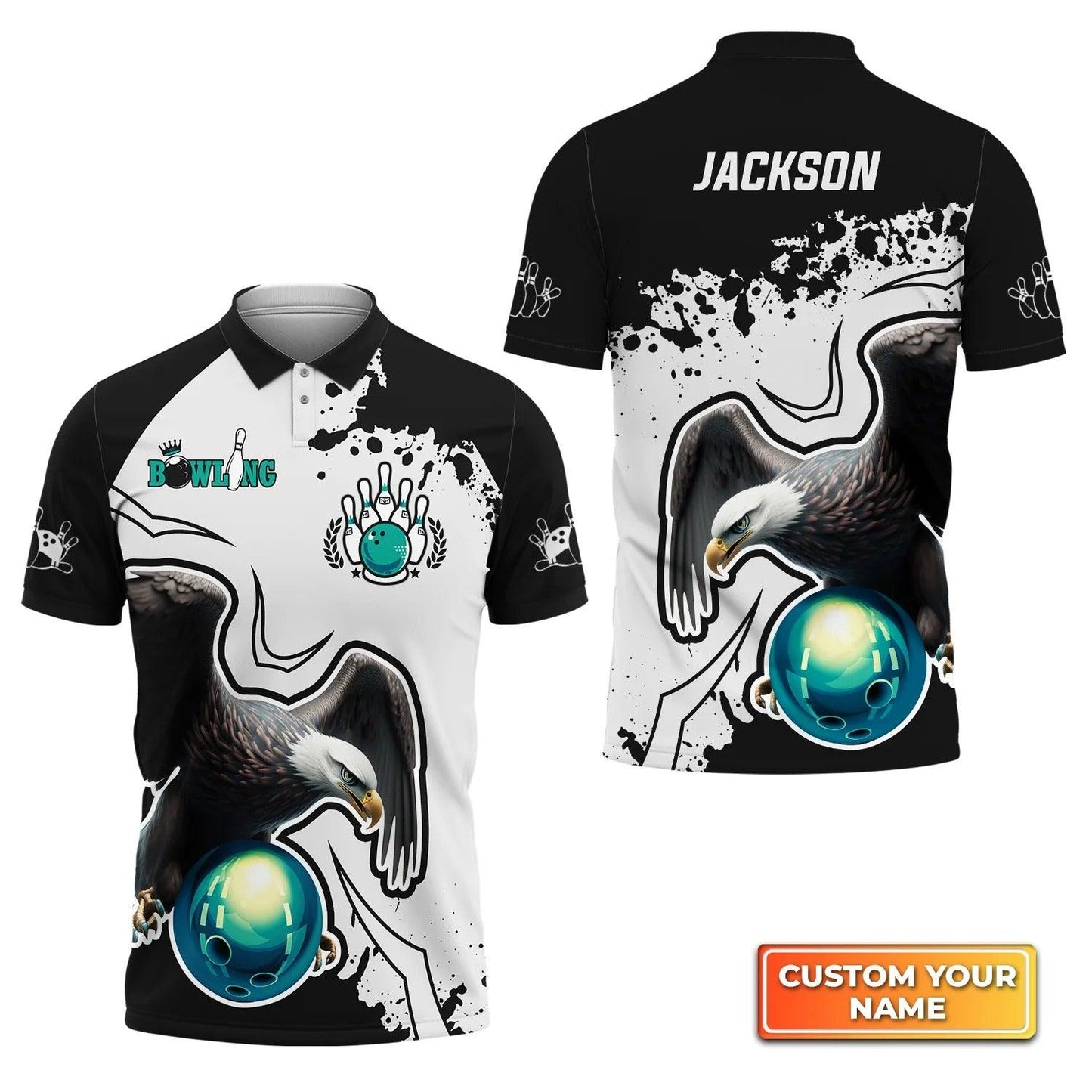 Bowling Custom Men Polo Shirt - Custom Name American Eagle Bowling Team Personalized Bowling Polo Shirt - Perfect Gift For Friend, Family - Amzanimalsgift