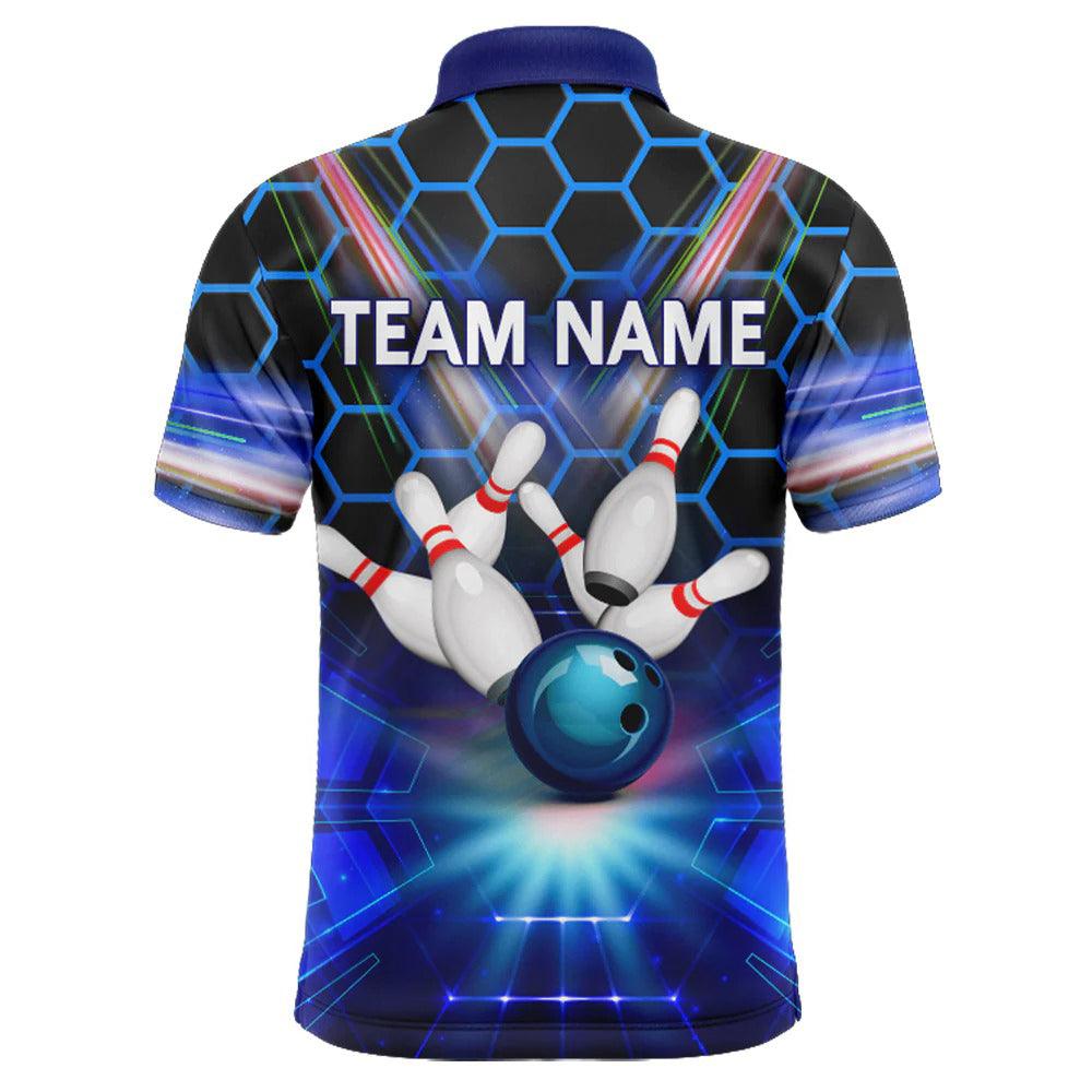 Bowling Custom Men Polo Shirt - Custom Name Blue Personalized Bowling Polo Shirt - Gift For Friend, Family - Amzanimalsgift