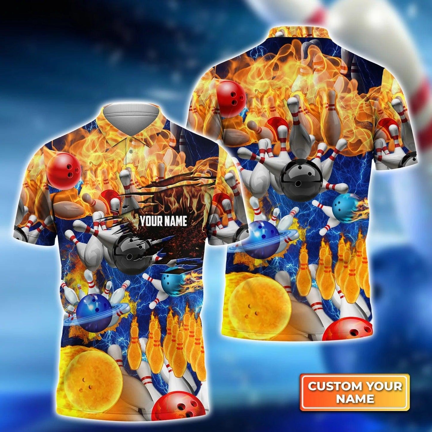 Bowling Custom Men Polo Shirt - Custom Name Bowling Colorful Balls and Pins Personalized Bowling Polo Shirt - Perfect Gift For Friend, Family - Amzanimalsgift