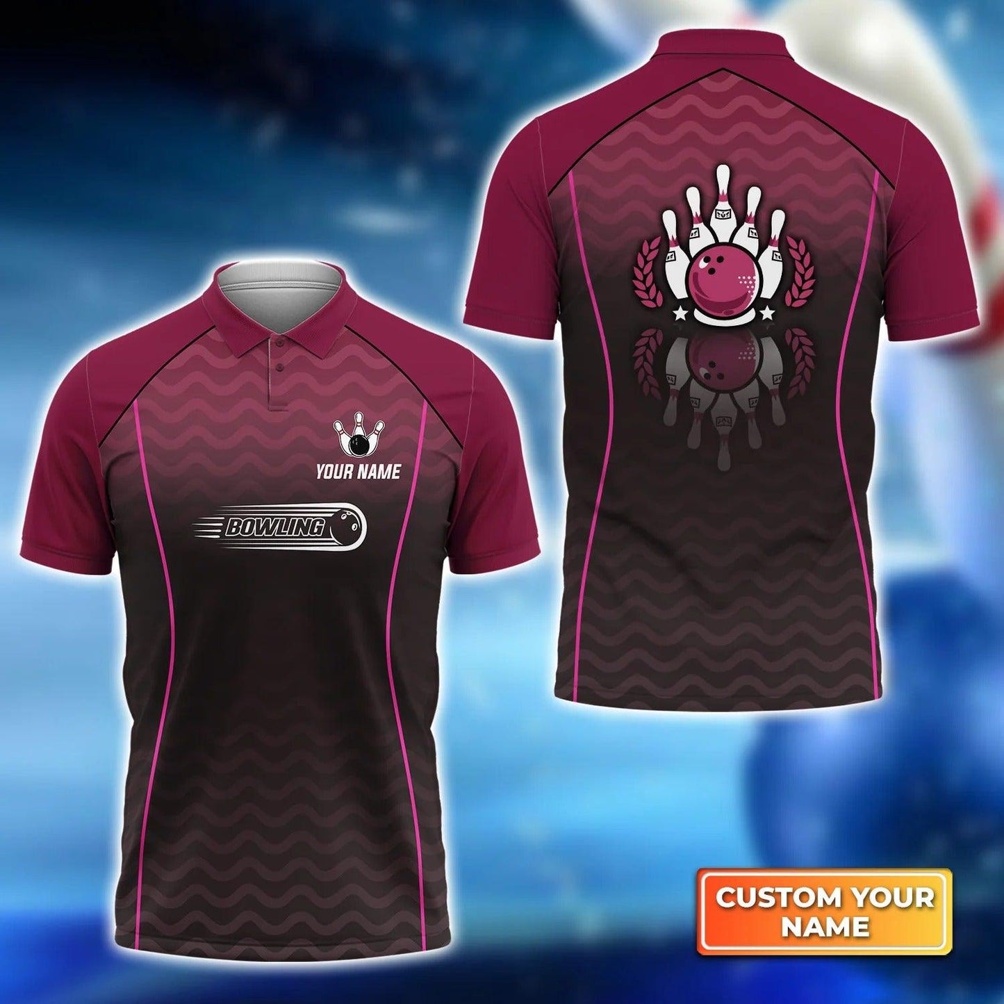 Bowling Custom Men Polo Shirt - Custom Name Bowling Interlaced Pattern Personalized Bowling Polo Shirt - Perfect Gift For Friend, Family - Amzanimalsgift