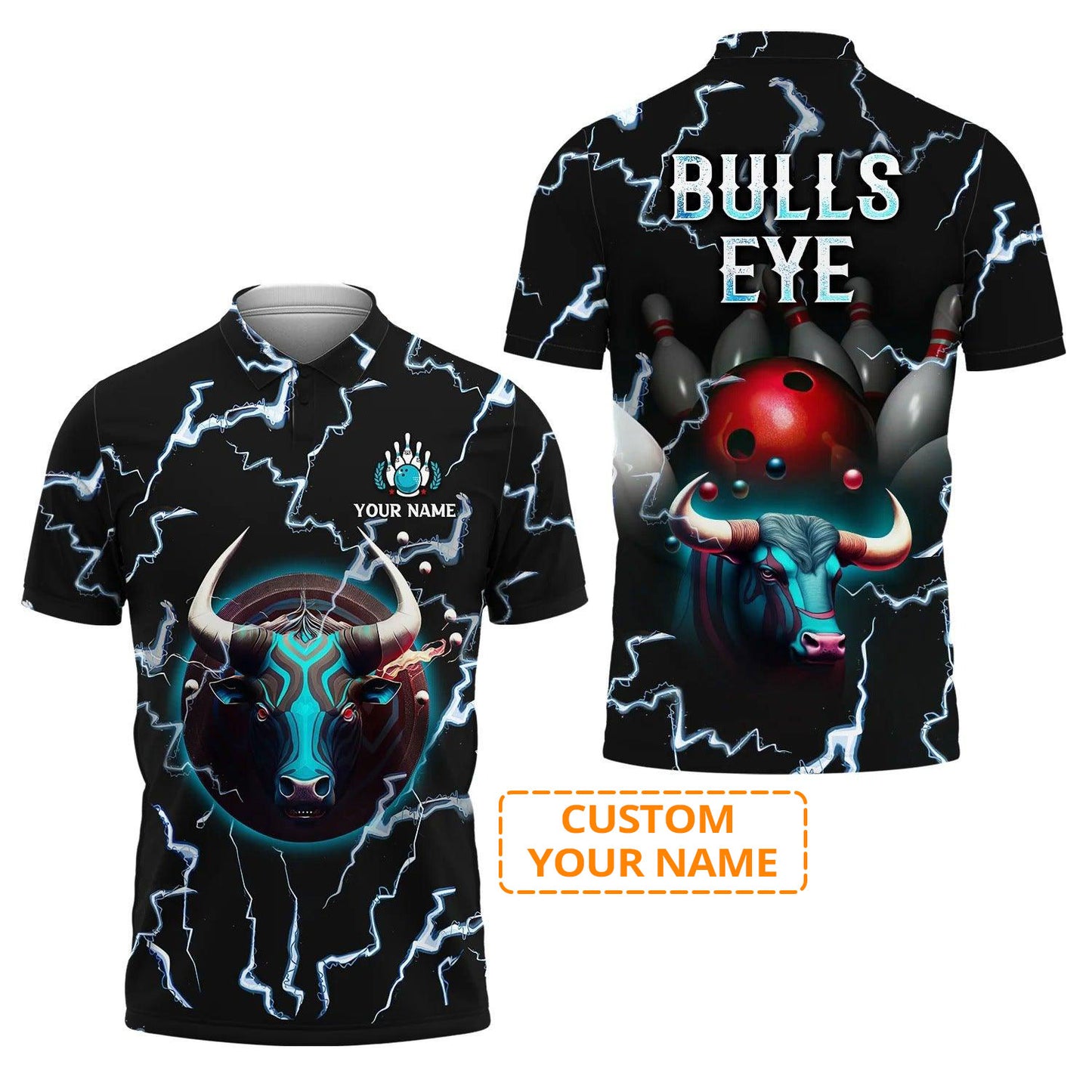 Bowling Custom Men Polo Shirt - Custom Name Bulls Eye Red Bowling Ball Team Personalized Bowling Polo Shirt - Perfect Gift For Friend, Family