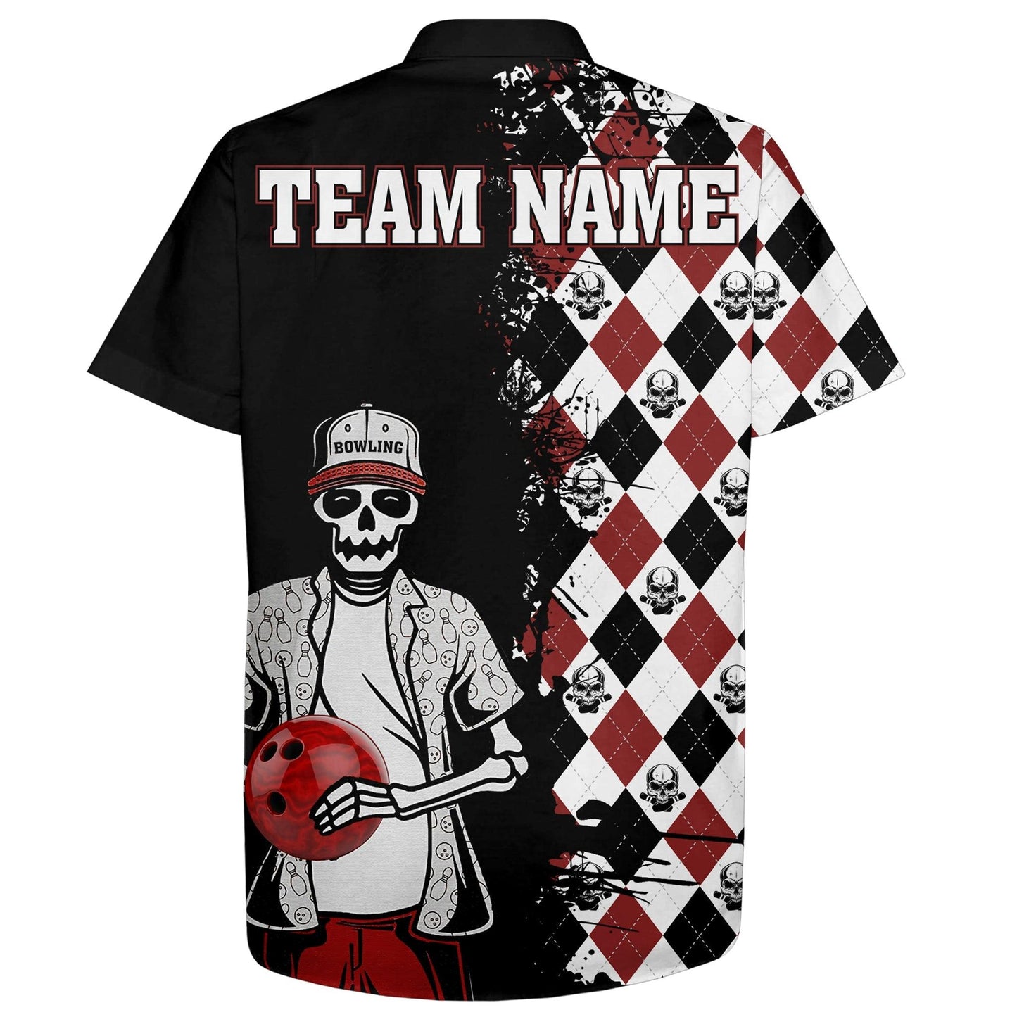 Bowling Custom Name And Team Name Hawaiian Shirt, Argyle Pattern Skull Bowling Personalized Hawaiian Shirts For Men Women, Bowling Lovers, Bowlers - Amzanimalsgift