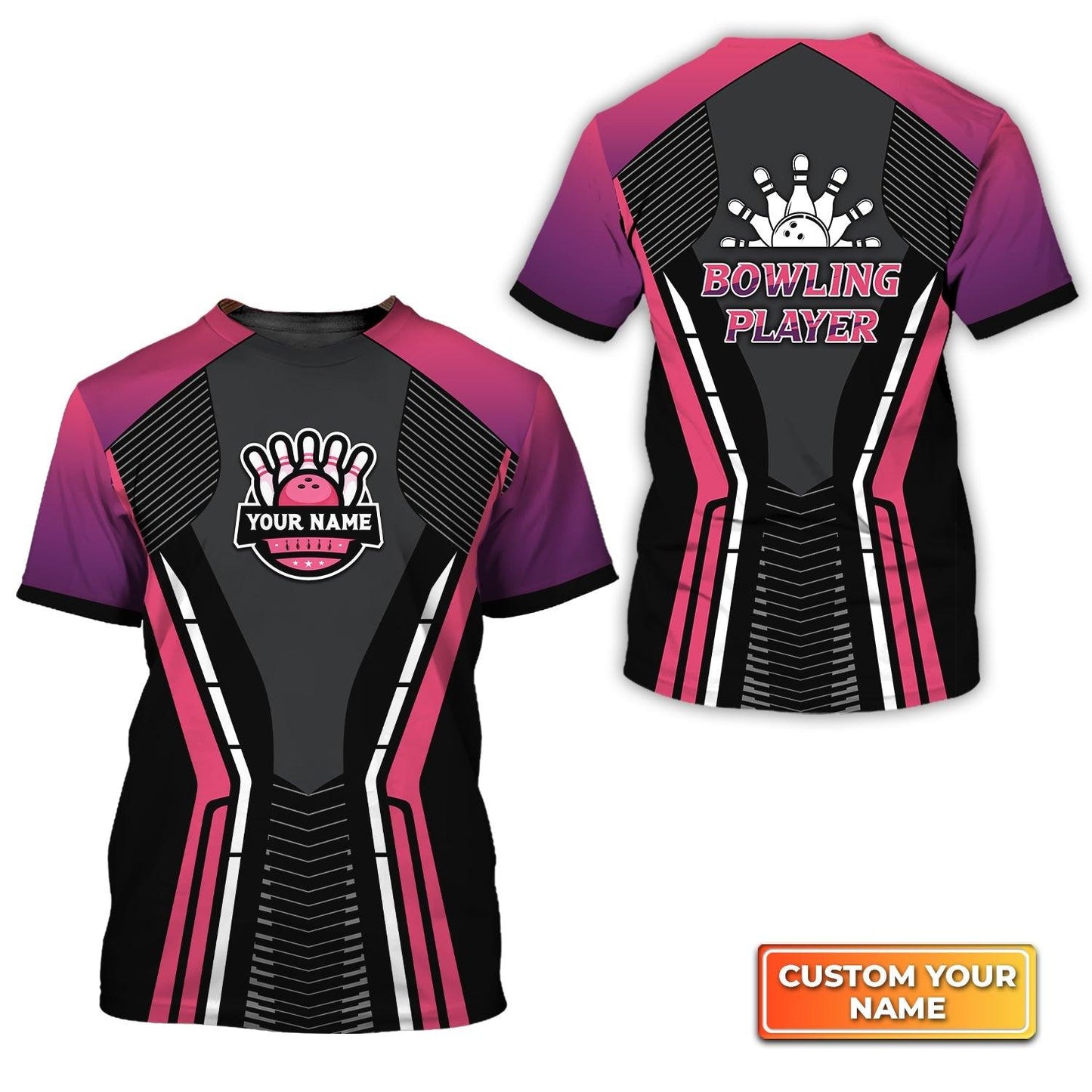 Bowling Custom Name T Shirt, Bowling Strike Black Pink Personalized T-Shirt For Men, Perfect Gift For Bowling Lovers, Bowlers, Team, Friend - Amzanimalsgift