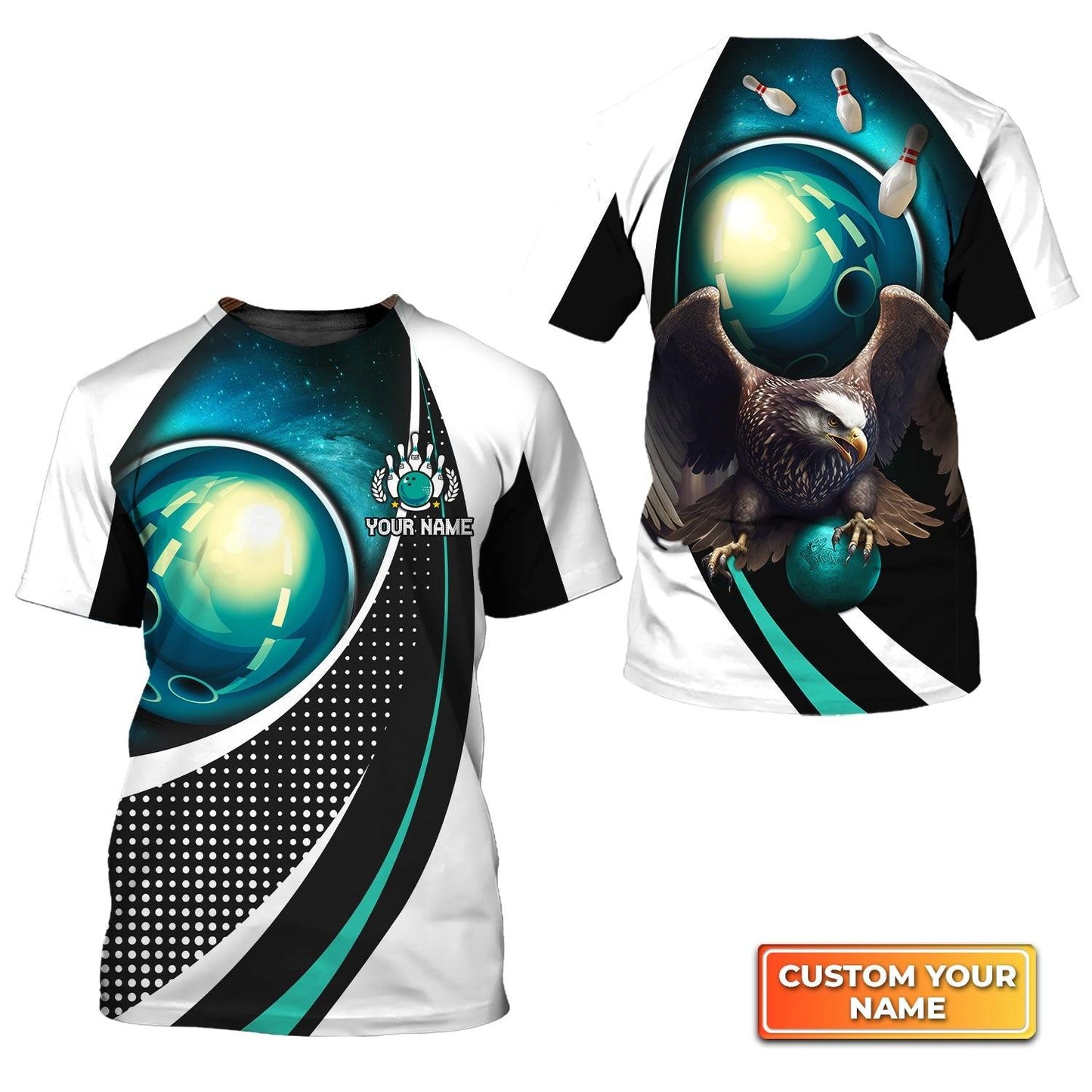 Bowling Custom Name T Shirt, Eagle Bowling Team Blue Bowling Ball Personalized Name T-Shirt For Men, Perfect Gift For Bowling Lovers, Bowlers, Team - Amzanimalsgift