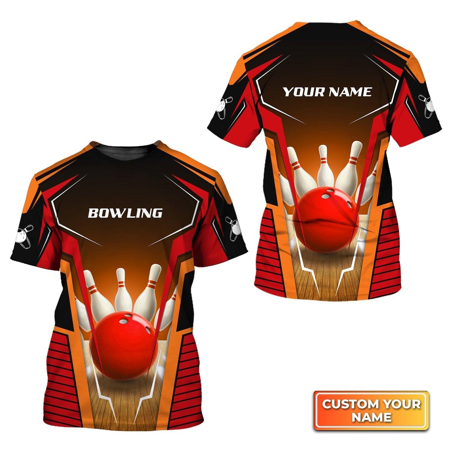 Bowling Custom Name T Shirt, Mens Bowl Pin And Red Bowling Ball Personalized T-Shirt For Men, Gift For Bowling Lovers, Bowlers, Team, Friend - Amzanimalsgift