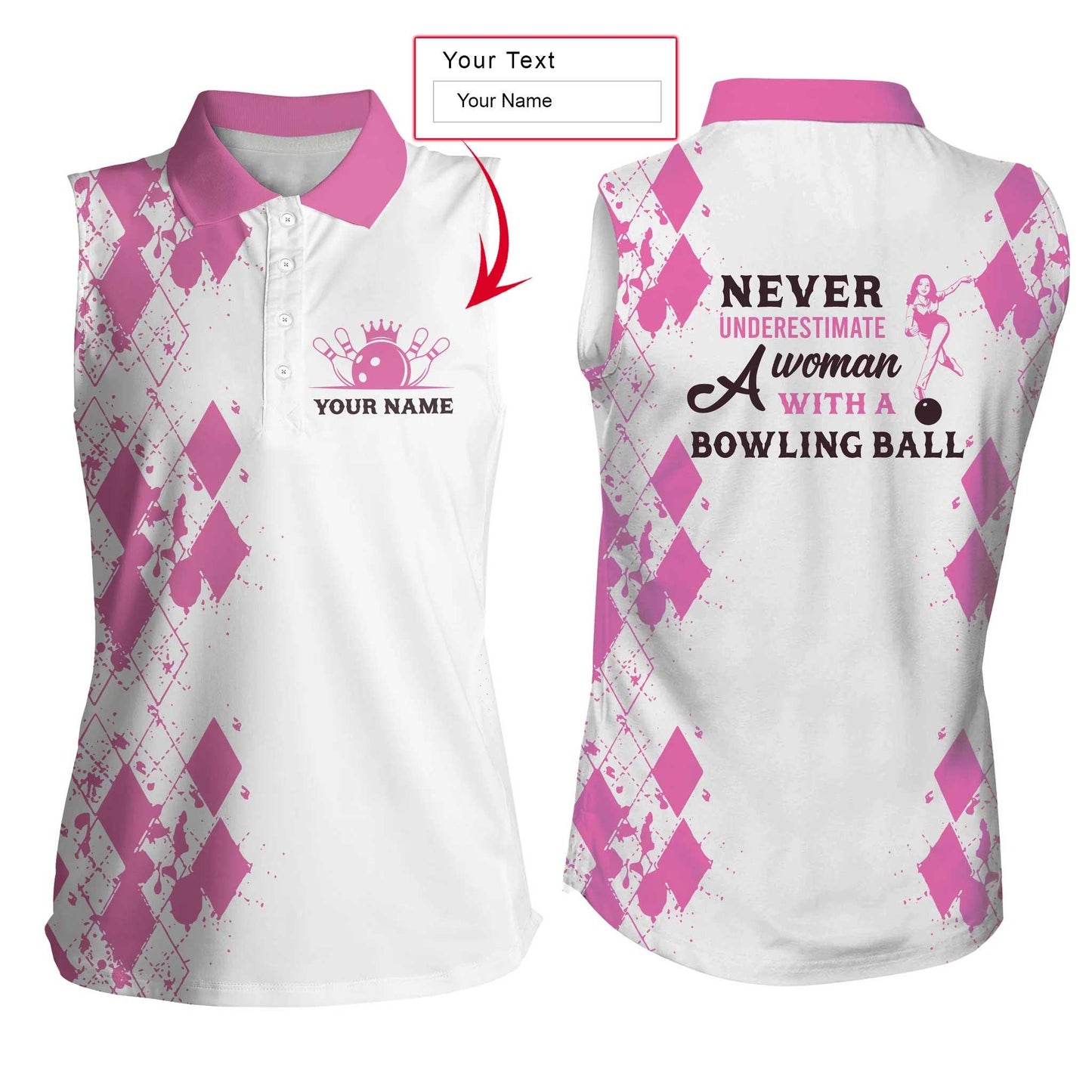 Bowling Custom Name Women Polo Shirt, Never Underestimate A Woman With A Bowling Ball Personalized Polo Shirt Gift For Ladies, Bowling Lovers, Bowlers - Amzanimalsgift