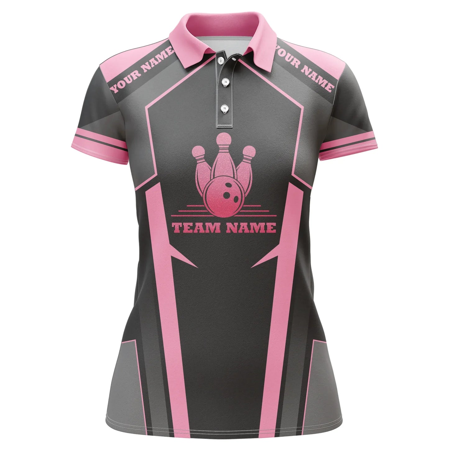 Bowling Custom Women Polo Shirt - Custom Name Black Pink Bowling Personalized Bowling Polo Shirt - Gift For Friend, Family, Bowling Lovers - Amzanimalsgift