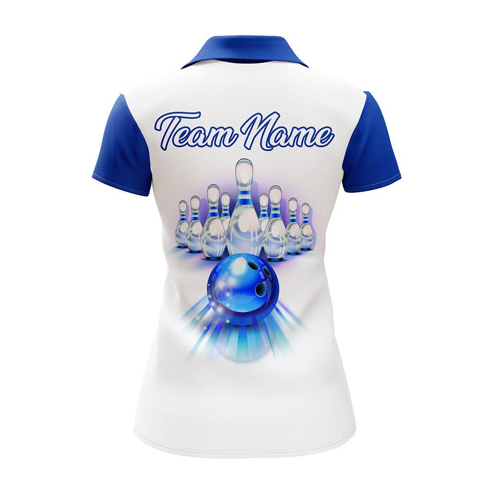 Bowling Custom Women Polo Shirt - Custom Name Blue Bowling Personalized Bowling Polo Shirt - Gift For Friend, Family, Bowling Lovers - Amzanimalsgift