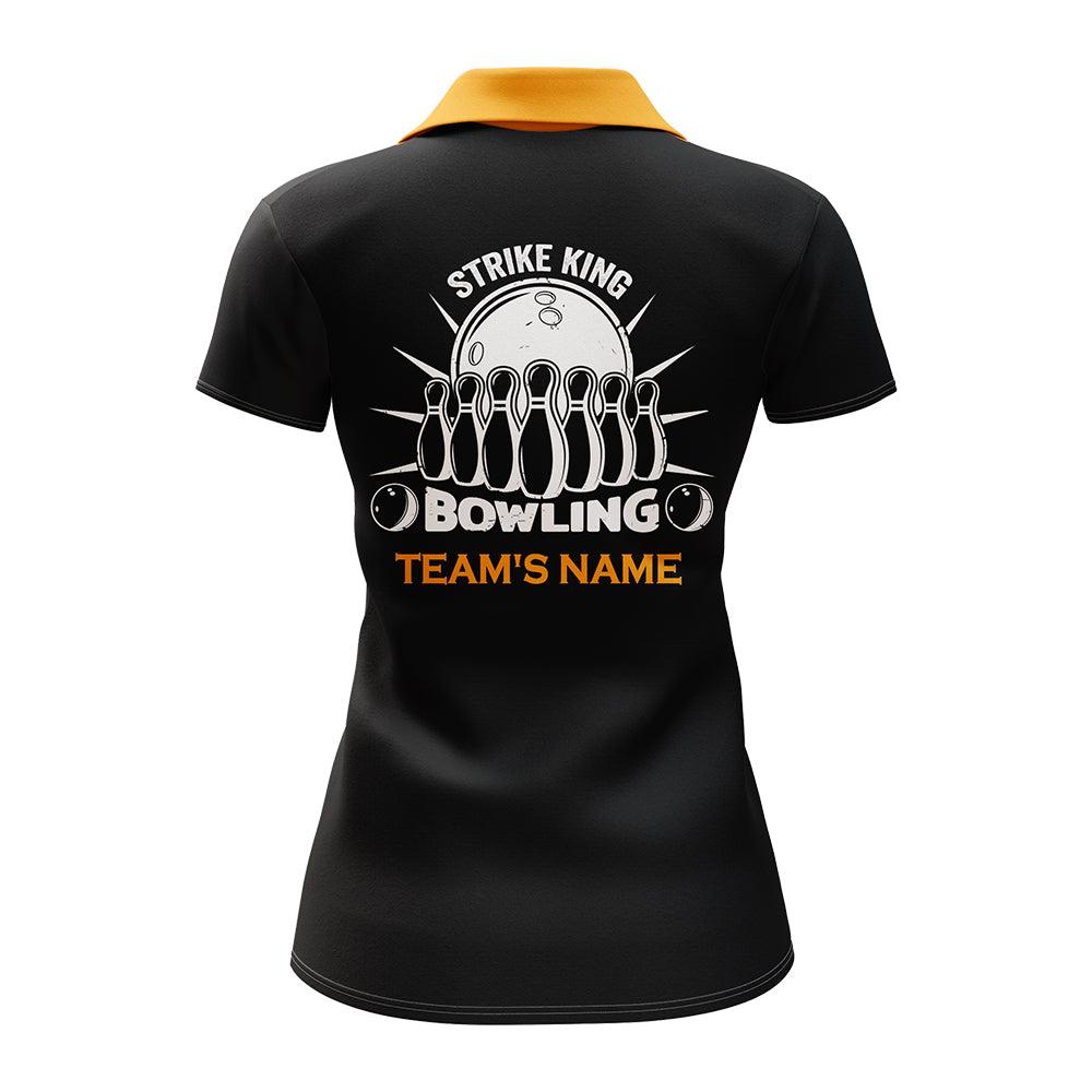 Bowling Custom Women Polo Shirt - Custom Name Vintage Yellow Black Bowling Personalized Bowling Polo Shirt - Gift For Friend, Family, Bowling Lovers - Amzanimalsgift