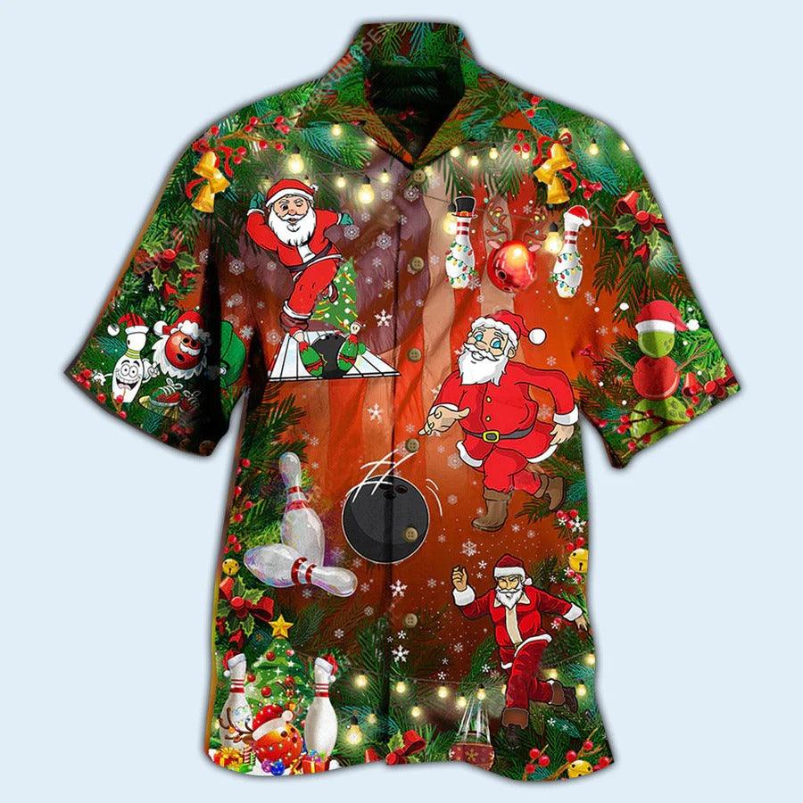 Bowling Hawaiian Shirt, Bowling Christmas Hawaiian Shirt, Bowling With Santa Claus Aloha Shirt - Perfect Gift For Christmas, Bowling Lovers - Amzanimalsgift