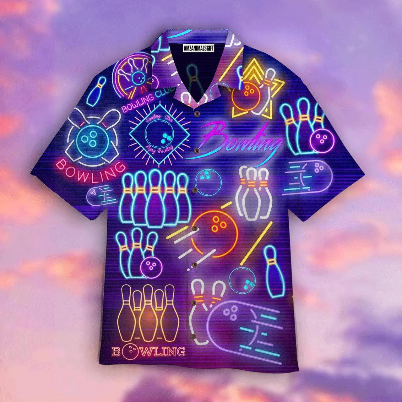 Bowling Hawaiian Shirt, Bowling Club Neon Pattern Aloha Hawaiian Shirts For Men and Women - Gift For Bowling Lovers, Friend, Family - Amzanimalsgift