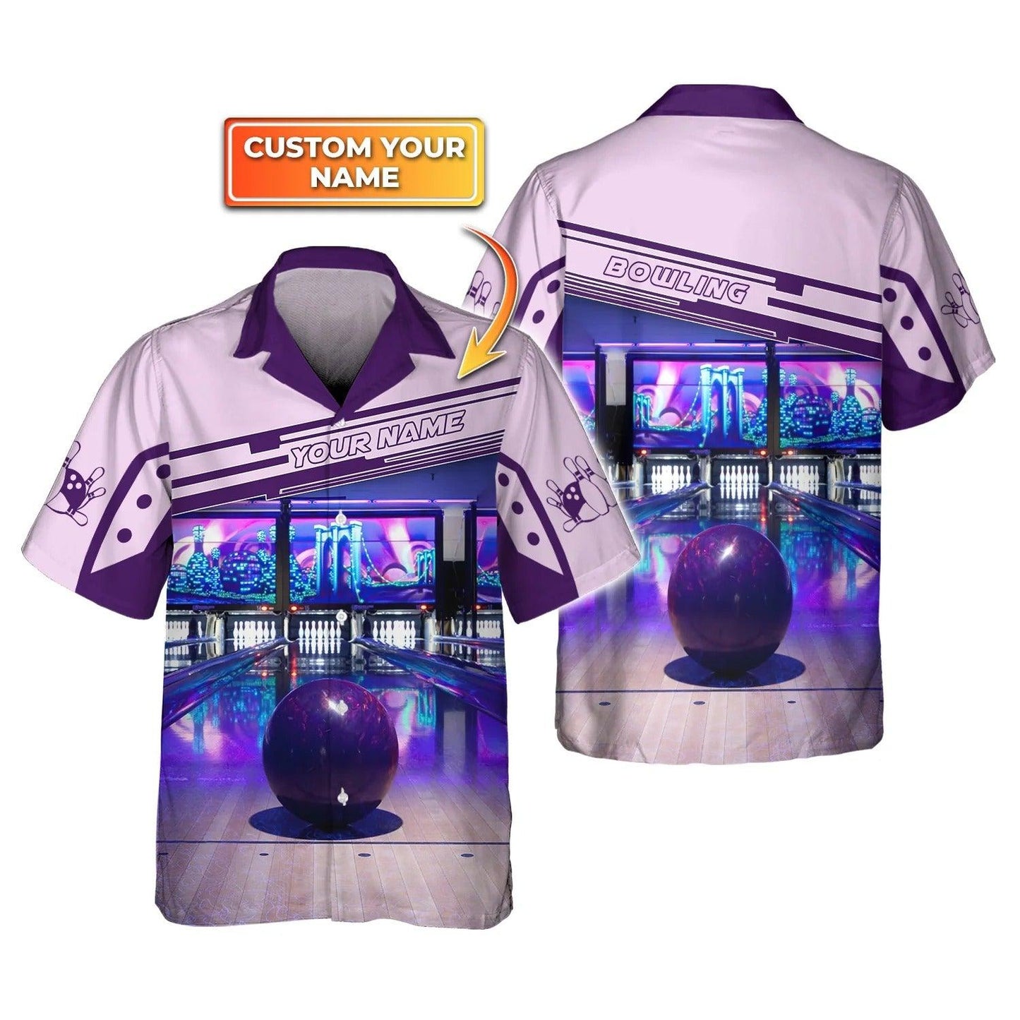 Bowling Hawaiian Shirt Custom Name - Purple Bowling Ball Personalized Aloha Hawaiian Shirt - Gift For Friend, Family, Bowling Lovers - Amzanimalsgift