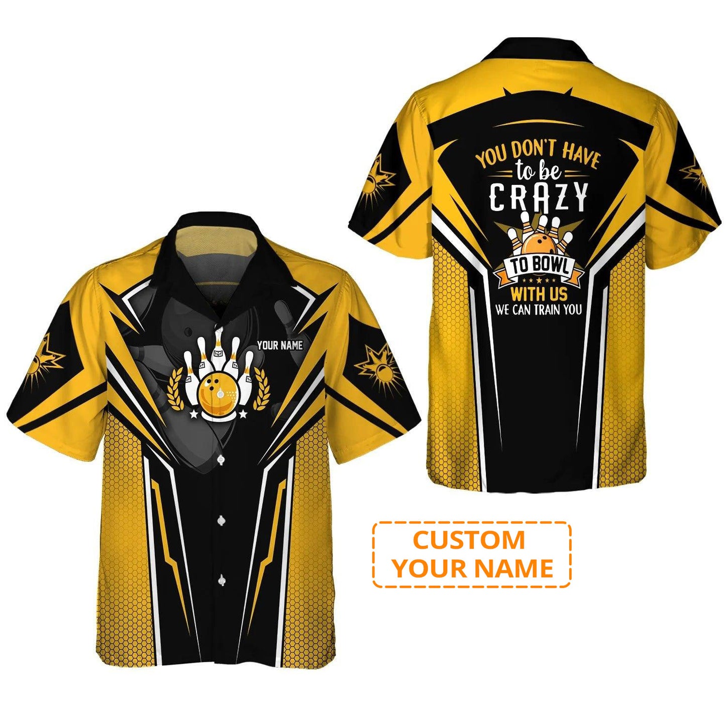 Bowling Hawaiian Shirt Custom Name - Yellow Bowling We Can Train You Personalized Aloha Hawaiian Shirt - Gift For Friend, Family, Bowling Lovers