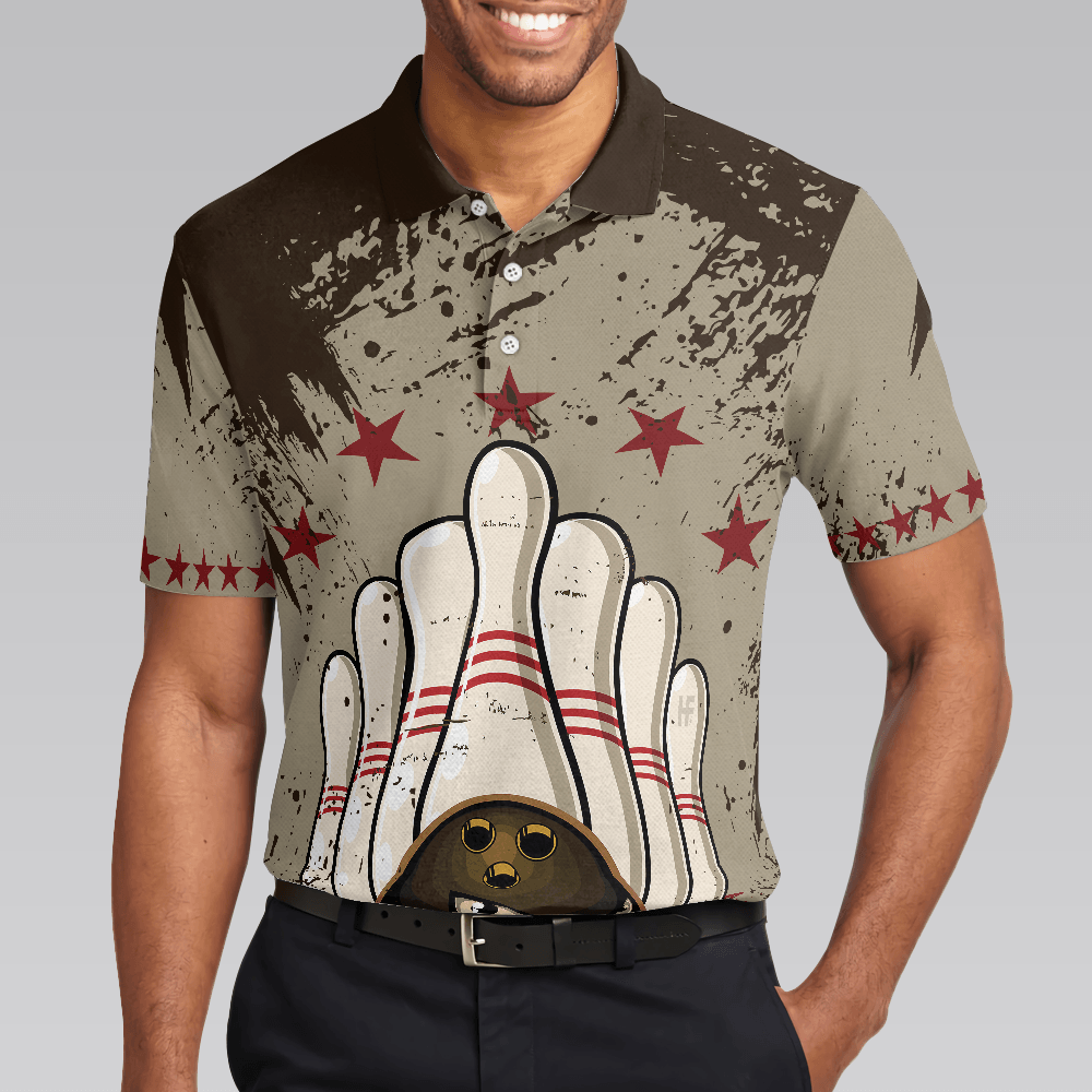 Bowling Men Polo Shirt - Bowling Ball Vintage Background, Crazy Bowling Polo Shirt - Gift For Friend, Family, Bowling Lovers - Amzanimalsgift