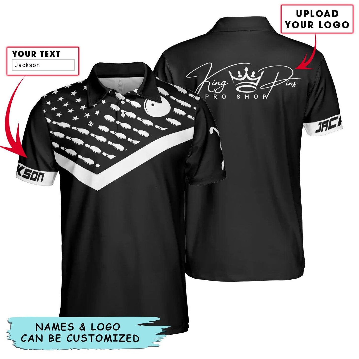 Bowling Men Polo Shirt Custom Name - American Flag Men Polo Shirt Personalized Bowling Polo Shirt - Gift For Friend, Family, Bowling Lovers - Amzanimalsgift