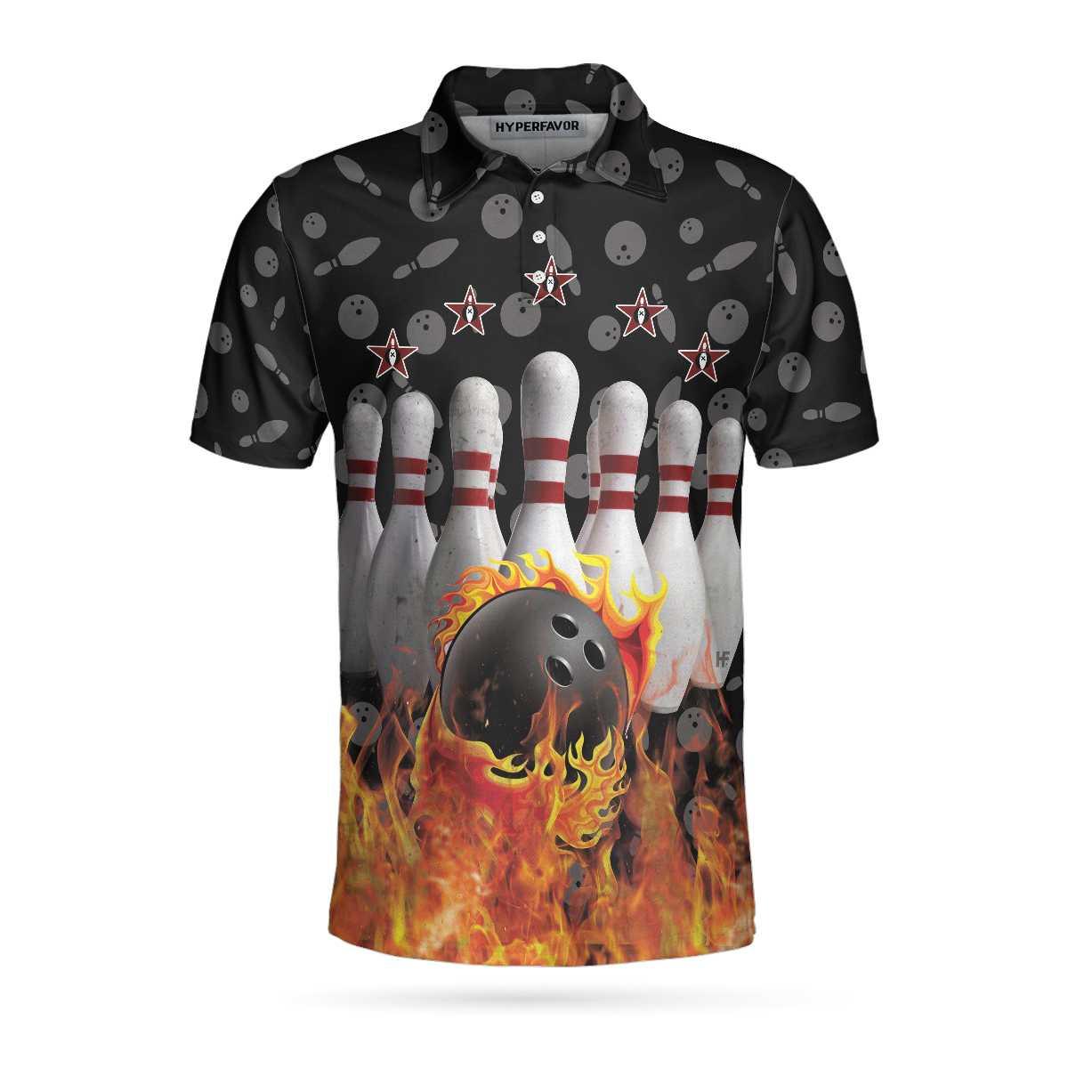 Bowling Men Polo Shirt Custom Name - Bowling Skull Flame Personalized Bowling Polo Shirt - Gift For Friend, Family, Bowling Lovers - Amzanimalsgift