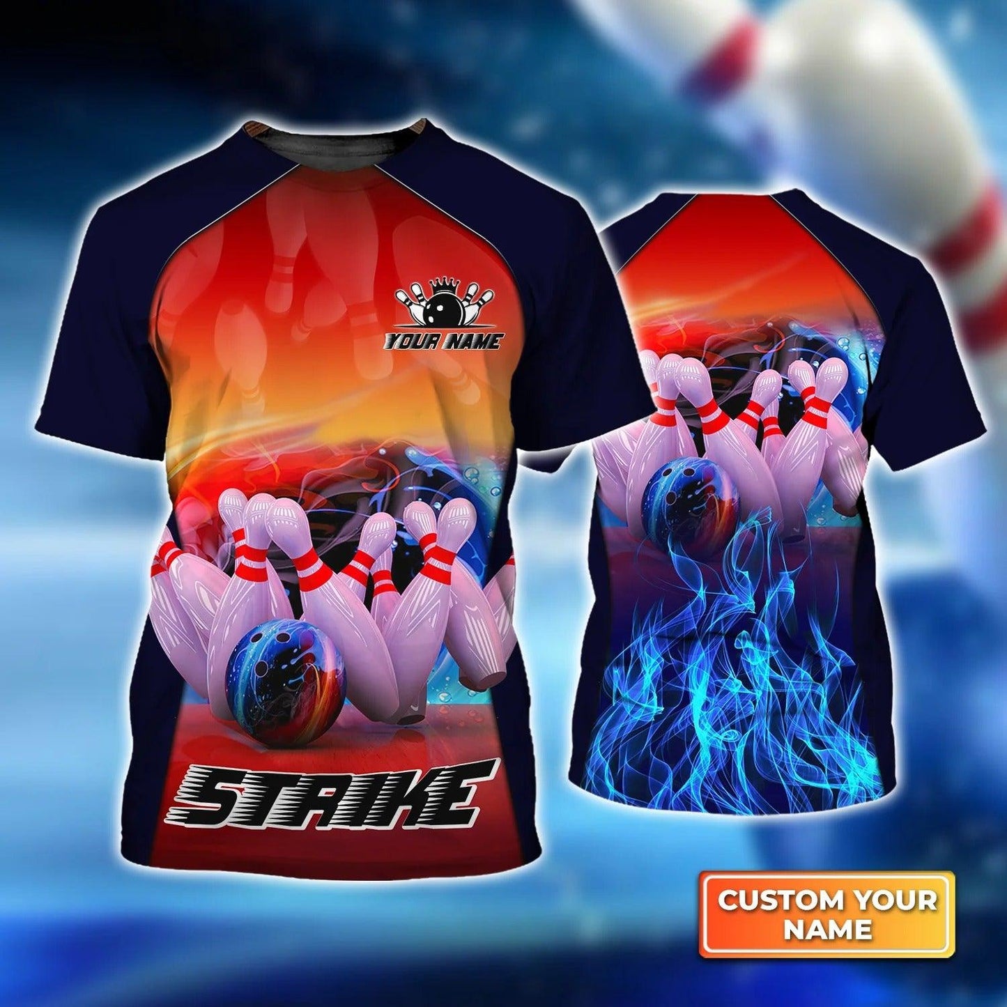 Bowling T shirt Custom Name - Bowling Game Strike Rot 3d Render Abstract Personalized T-shirt - Gift For Friend, Family, Bowling Lovers - Amzanimalsgift
