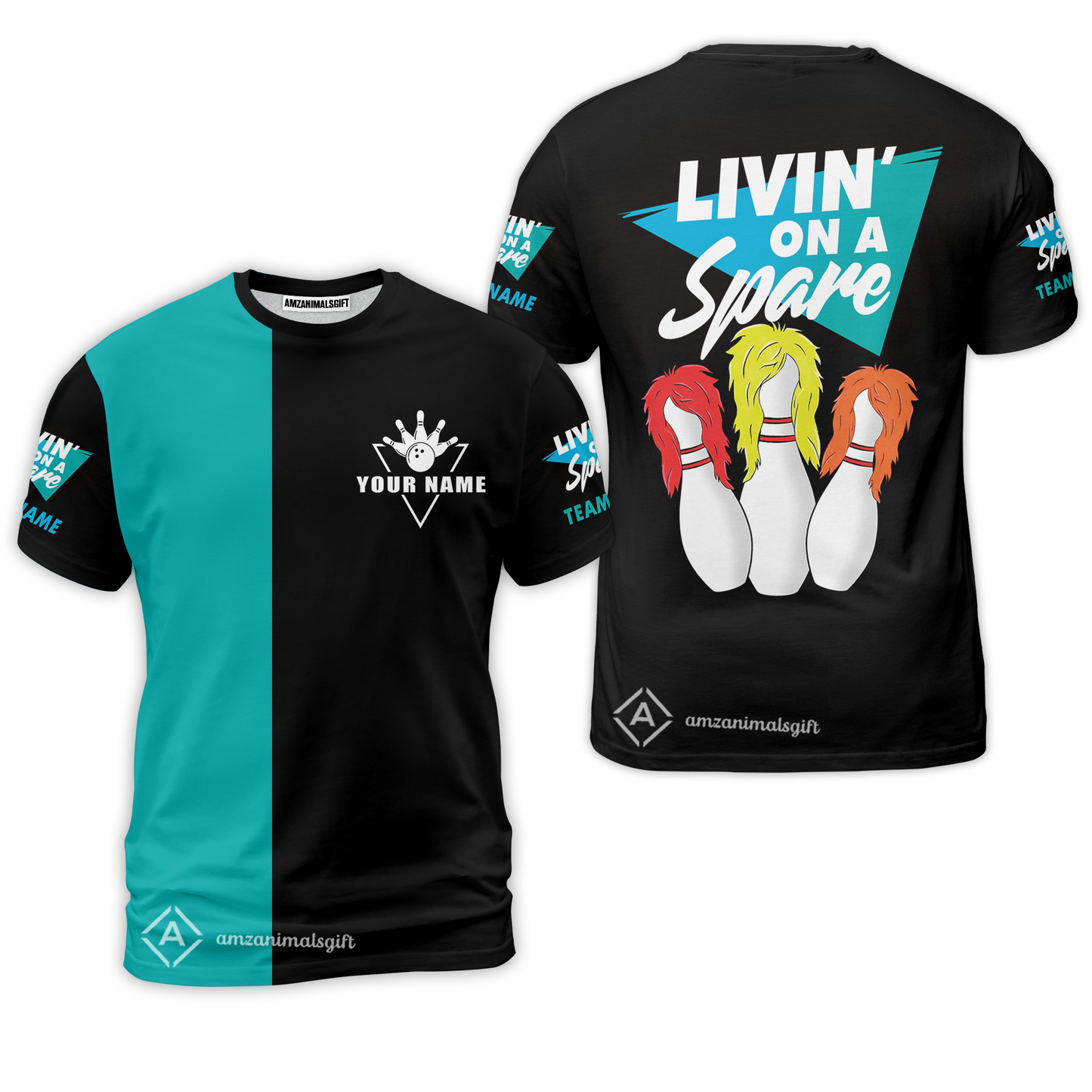 Bowling T-Shirt Custom Name - Bowling Livin' On A Spare Personalized Bowling T-Shirt