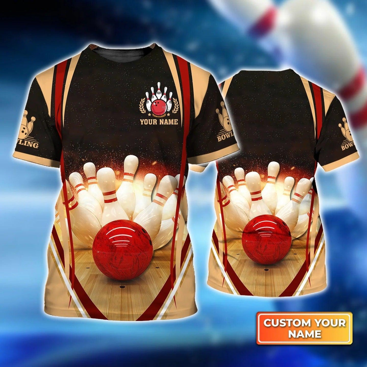 Bowling T shirt Custom Name - Bowling Strike Hit Fire Explosion Concept Personalized T-shirt - Gift For Friend, Family, Bowling Lovers - Amzanimalsgift