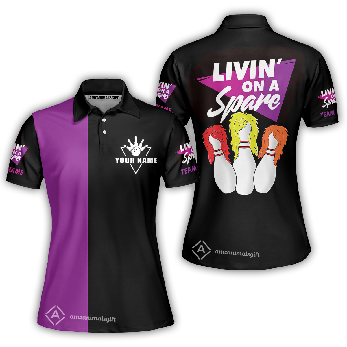 Customized Bowling Team Women Polo Shirt, Bowling Livin' On A Spare Personalized Women Polo Shirt Uniform For Bowlers