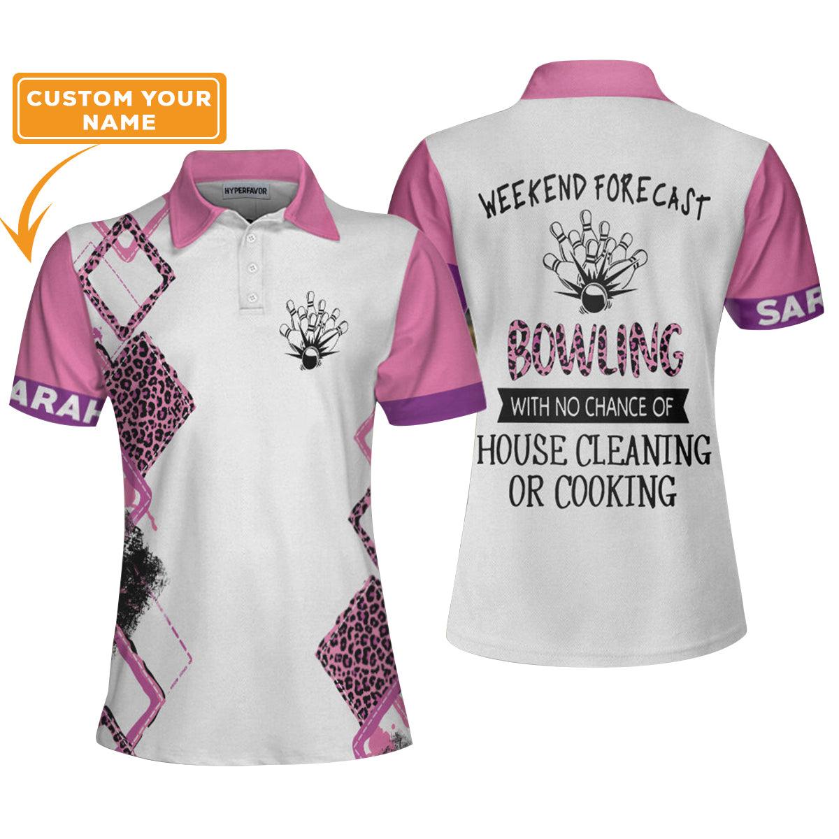 Bowling Women Polo Shirt Custom Name - Pink Leopard Personalized Bowling Polo Shirt - Gift For Wife, Family, Bowling Lovers - Best Bowling Polo Shirts Gift For Women - Amzanimalsgift
