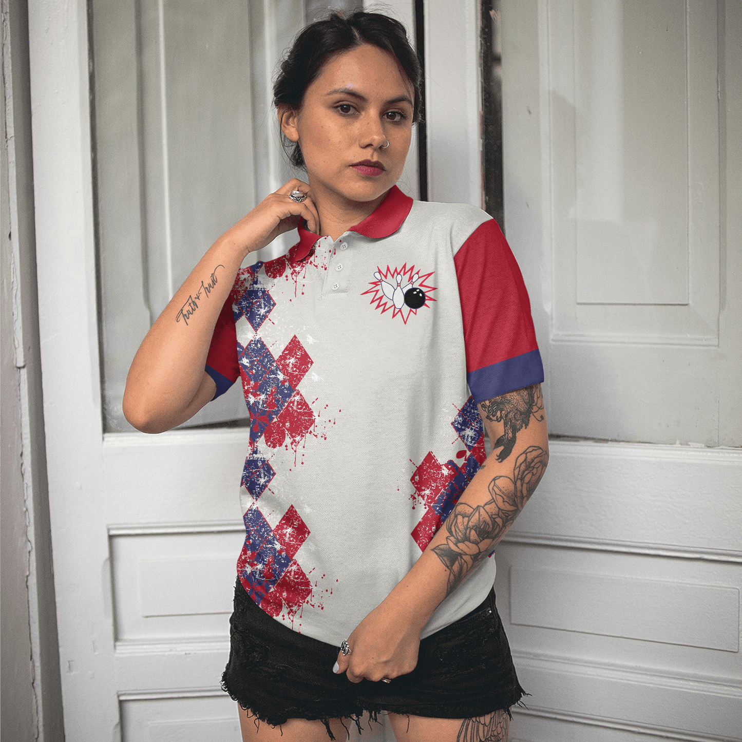 Bowling Women Polo Shirt - I Go Bowling Because I Like It Polo Shirt, Argyle Pattern Polo Style Bowling Polo Shirt - Gift For Wife, Family, Bowling Lovers - Amzanimalsgift