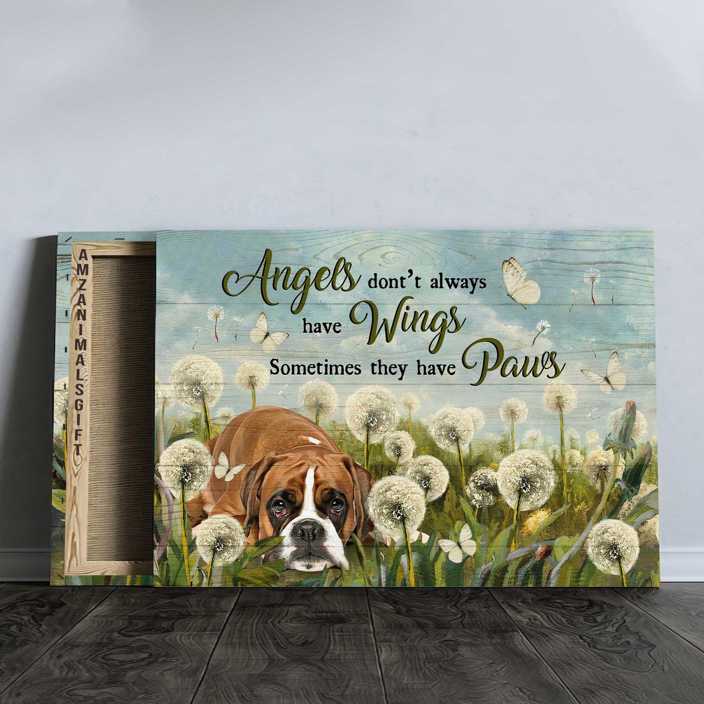 Boxer Premium Wrapped Landscape Canvas - Boxer Painting, Dandelion Field, Angels Don't Always Have Wings - Perfect Gift For Boxer Lovers - Amzanimalsgift