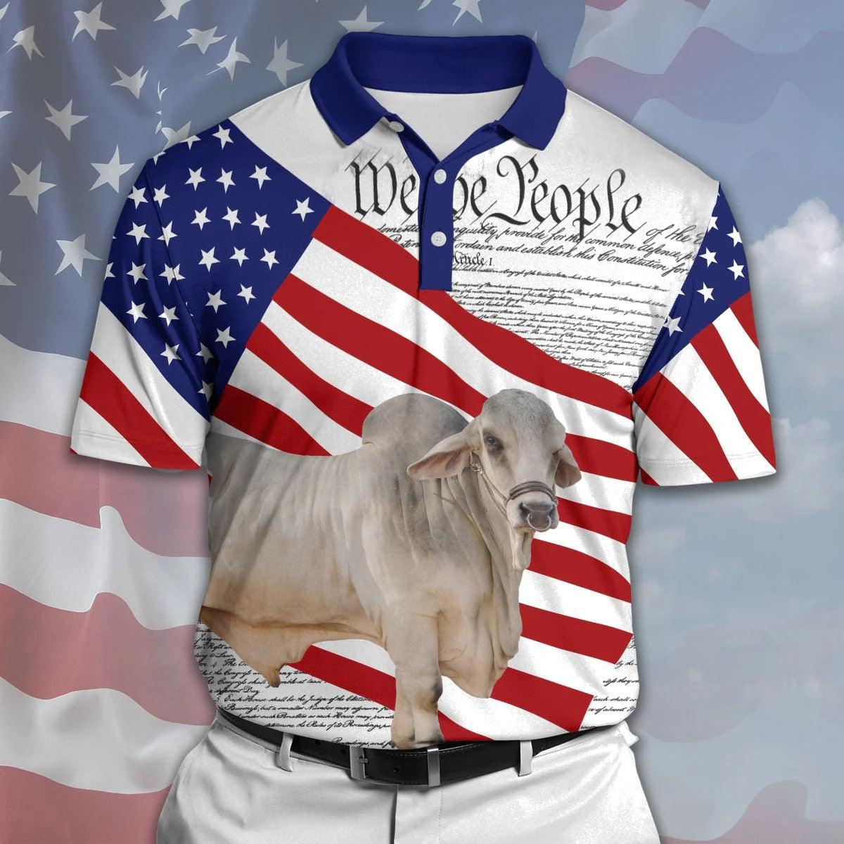 Brahman Men Polo Shirts For Summer - Brahman States Of America Polo Shirts For Men - Perfect Gift For Brahman Lovers, Cattle Lovers - Amzanimalsgift