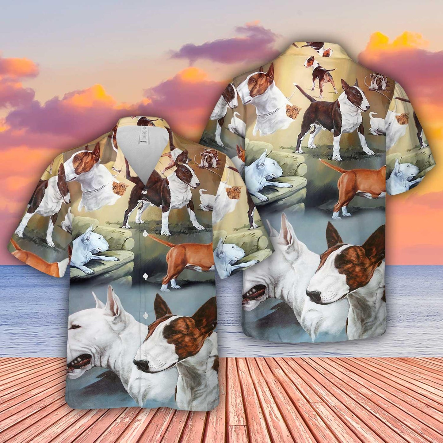Bull Terrier Aloha Hawaii Shirt - Dog Lover Art Style Hawaiian Shirt For Summer - Perfect Gift For Dog Lovers, Friend, Family - Amzanimalsgift