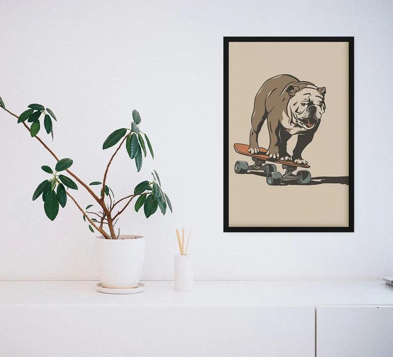 Bulldog Portrait Canvas - Bulldog On A Skateboard - Perfect Gift For Bulldog Lovers, Dog Lovers, Bulldog Owners - Amzanimalsgift