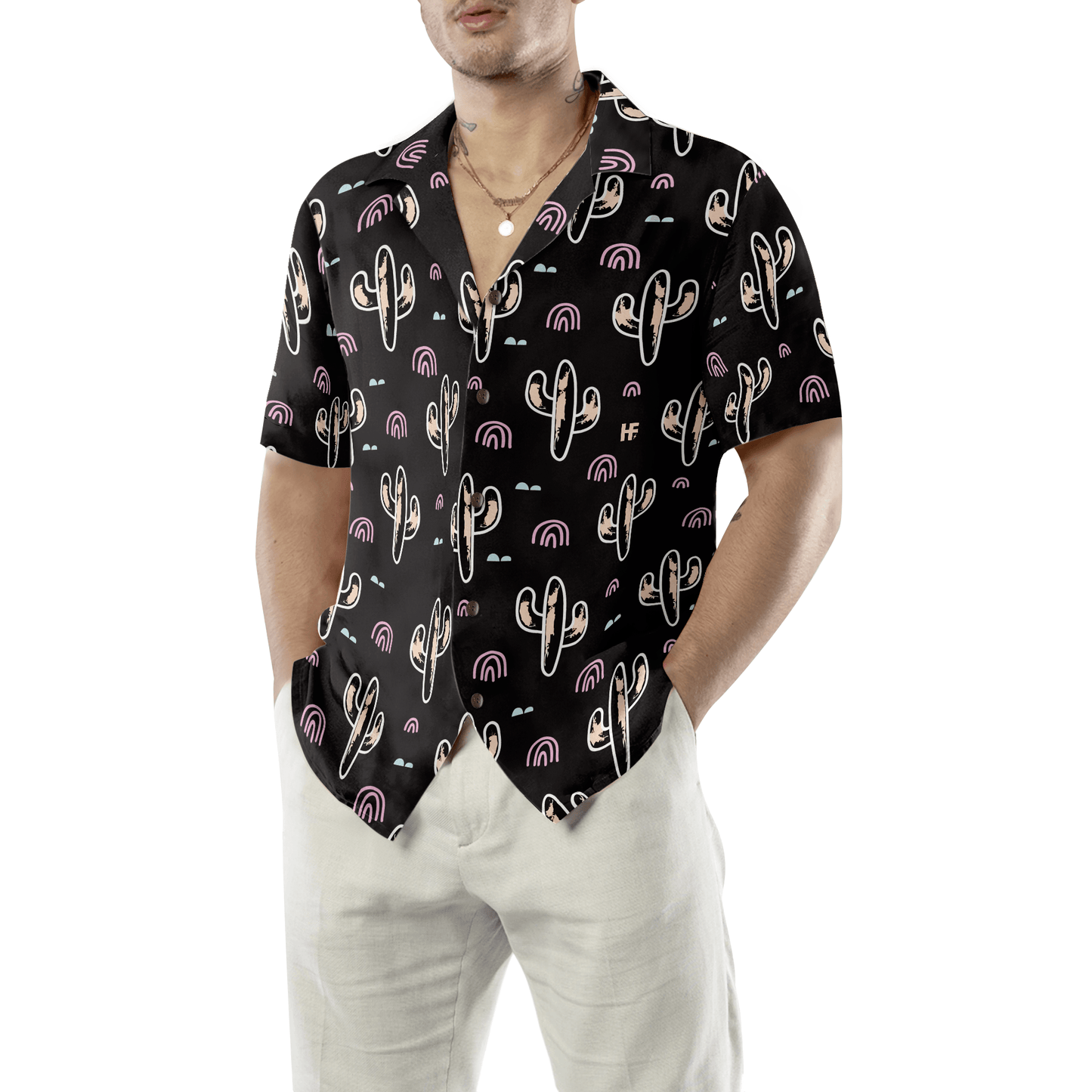Cactus Plant Black Pattern Aloha Hawaiian Shirt For Summer, Colorful Shirt For Men Women, Perfect Gift For Friend, Team, Family - Amzanimalsgift