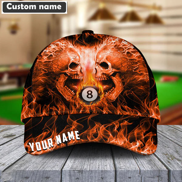 Customized Billiard 8 Ball Pool Skull And Fire Classic Cap, Best Hat Cap For Billiard Players, Billiard Team