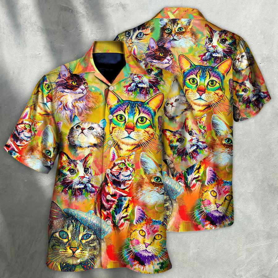 Cat Aloha Hawaiian Shirts For Summer, Cat Funny Lover Cat Colorful Painting Art Style - Perfect Gift For Men Women, Friend, Cat Lovers - Amzanimalsgift