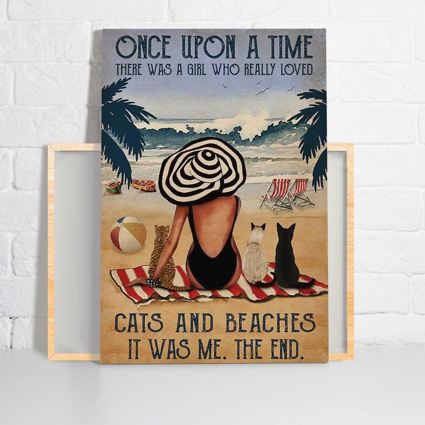 Cat & Beach Portrait Canvas - Once Upon A Time There Was A Girl Who Really Loved Cats And Beaches Canvas - Perfect Gift For Beach & Cat Lover - Amzanimalsgift