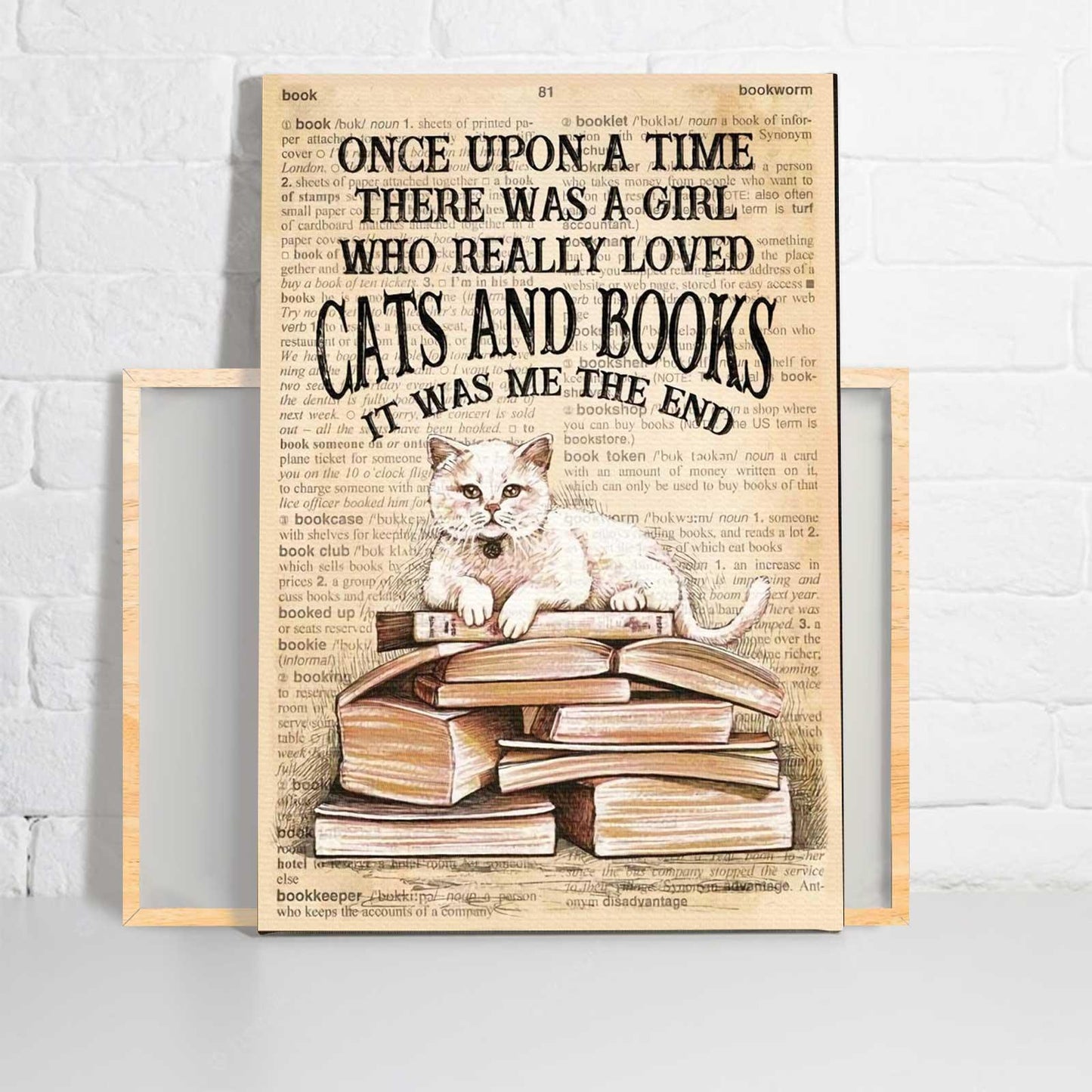 Cat & Book Portrait Canvas - Once Upon A Time There Was A Girl Who Really Loved Cats And Books It Was Me Canvas - Perfect Gift For Book & Cat Lover - Amzanimalsgift