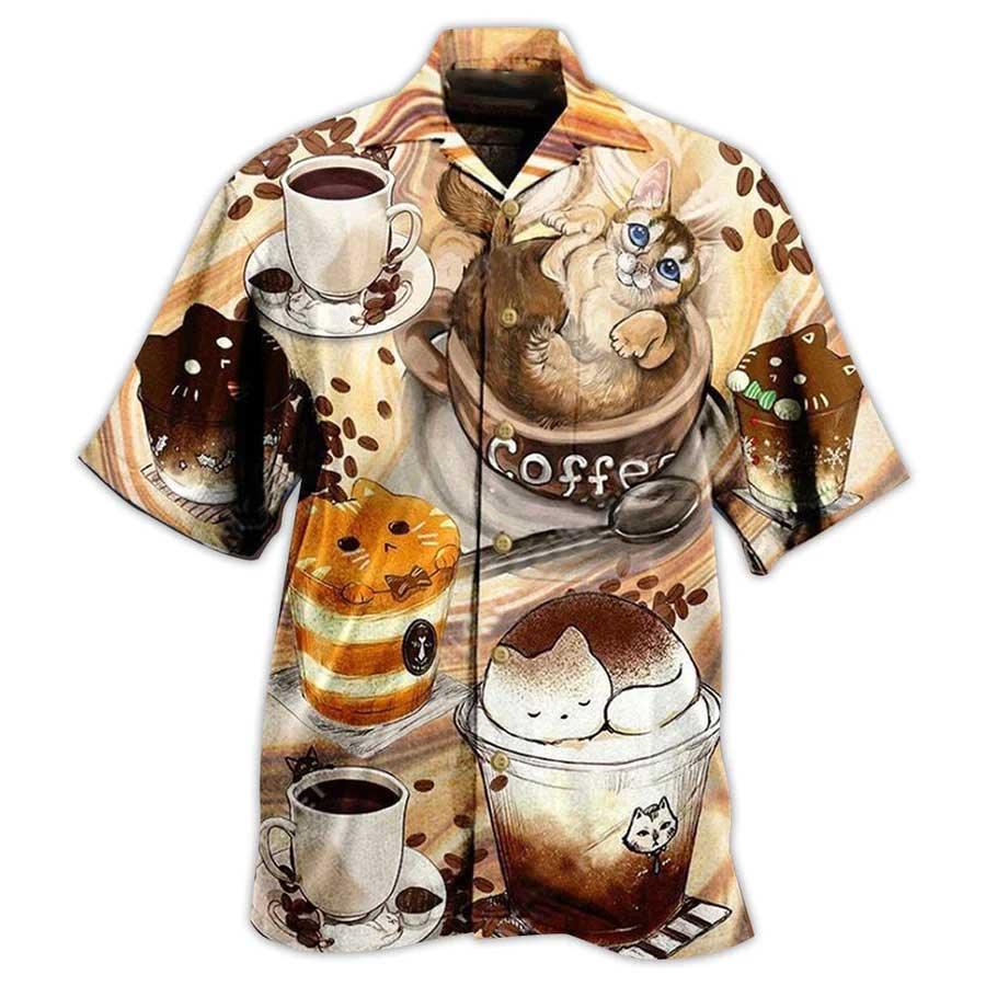 Cat And Coffee Hawaiian Shirt For Summer, Cat Do You Wanna Drink Me Coffee Hawaiian Shirts Outfit For Men Women, Friend, Team, Cat Lovers - Amzanimalsgift