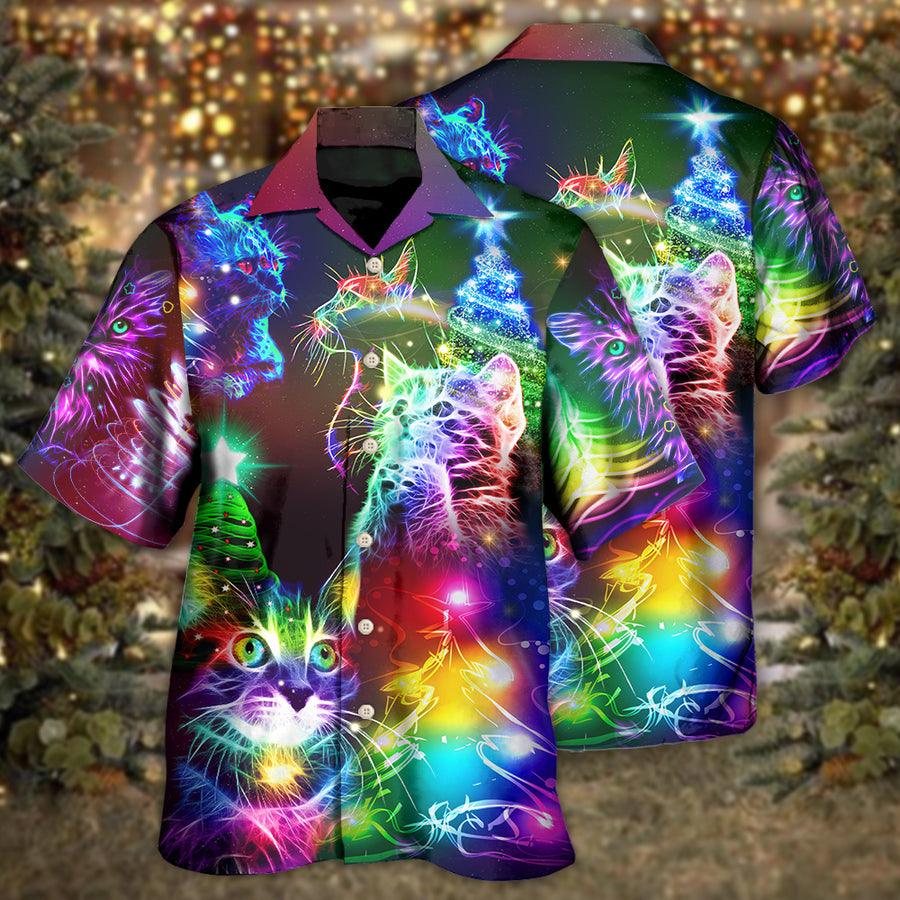 Cat Christmas Hawaiian Shirt For Summer, Best Colorful Cat Hawaiian Shirts Outfit For Men Women, Friend, Cat Lovers - Amzanimalsgift