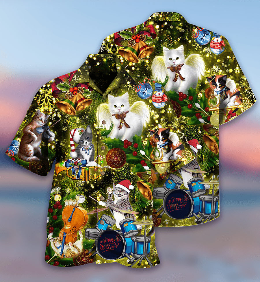 Cat Christmas Hawaiian Shirt For Summer, Cat Angel, Best Cool Cat Hawaiian Shirts Outfit For Men Women, Friend, Team, Cat Lover - Amzanimalsgift