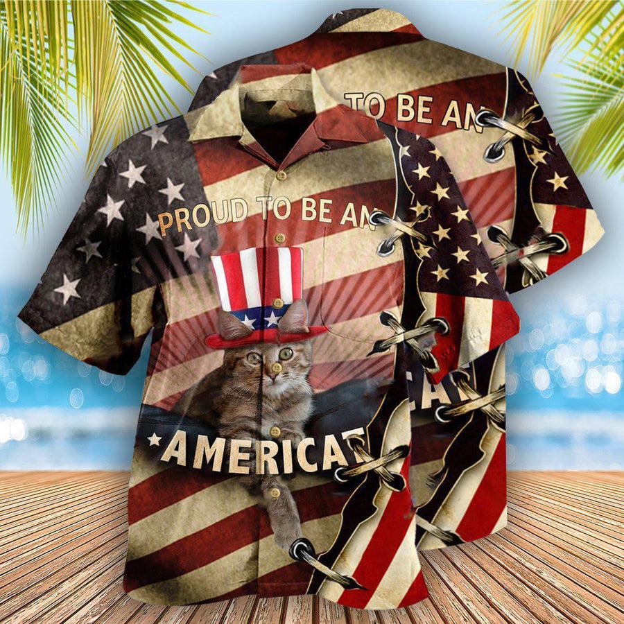 Cat Hawaiian Shirt For Summer, American Flag Proud To Be An Americat, Beautiful Cat Hawaiian Shirts Outfit For Men Women, Cat Lovers, 4th July - Amzanimalsgift