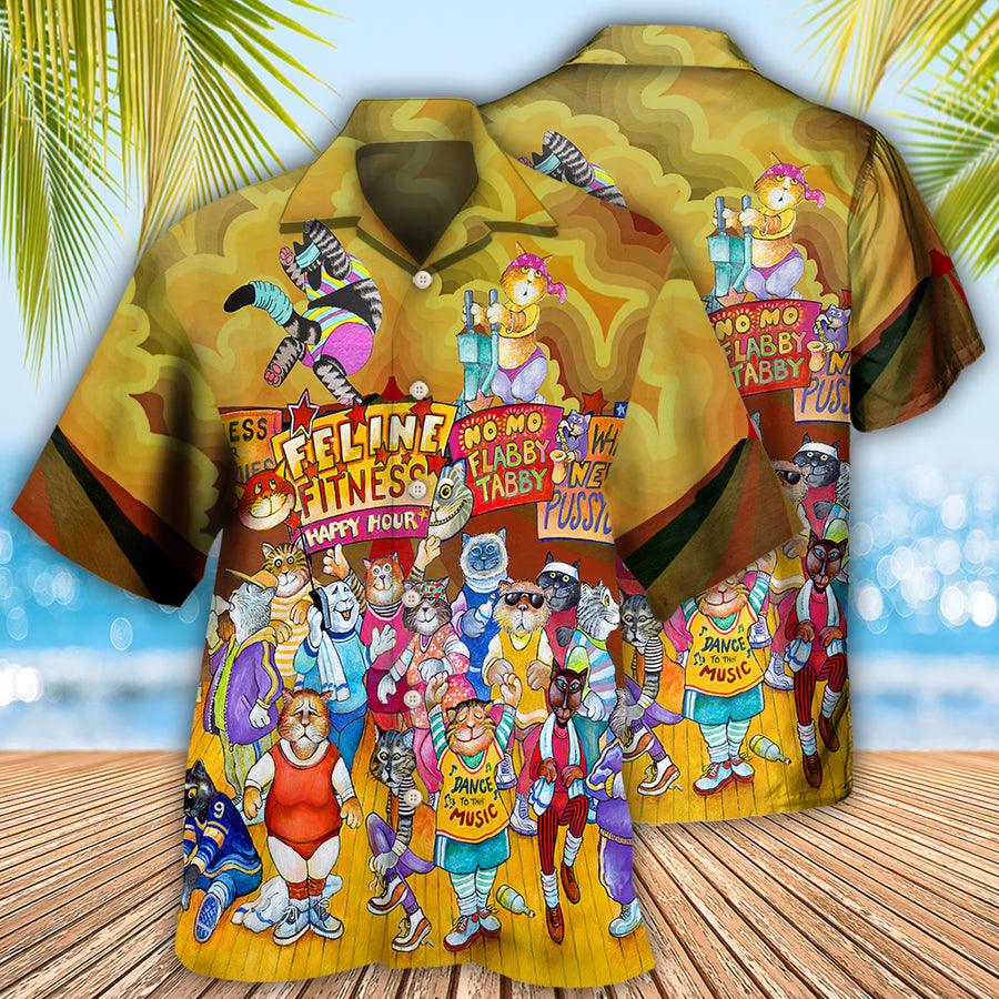 Cat Hawaiian Shirt For Summer, Cat Aerobics Instructor, Best Colorful Cool Cat Hawaiian Shirts Outfit For Men Women, Friend, Team, Cat Lover - Amzanimalsgift
