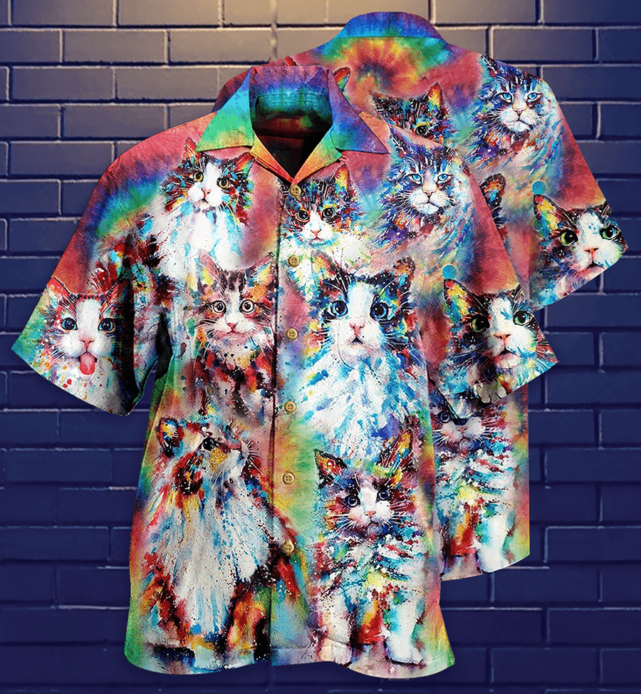 Cat Hawaiian Shirt For Summer, Cat Baby Angel, Best Colorful Cool Cat Hawaiian Shirts Outfit For Men Women, Friend, Team, Cat Lovers - Amzanimalsgift