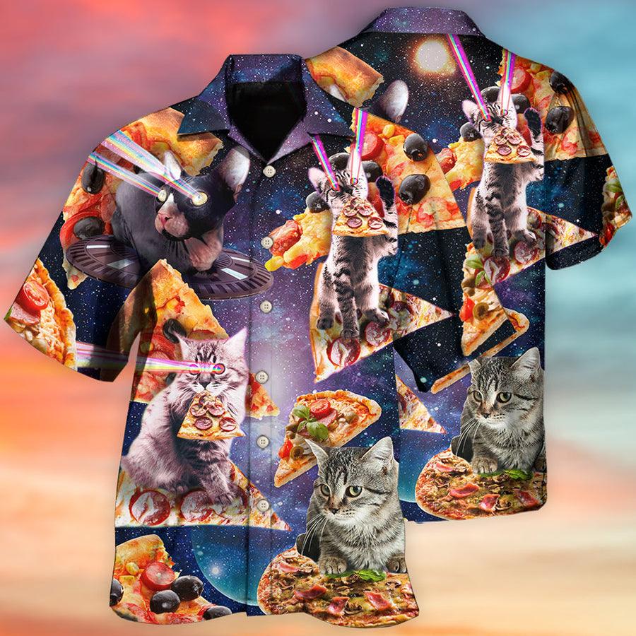 Cat Hawaiian Shirt For Summer, Cat Galaxy Pizza Sky Aloha Shirts - Best Colorful Cool Cat Hawaiian Shirts Outfit For Men Women, Friend, Team, Cat Lovers - Amzanimalsgift