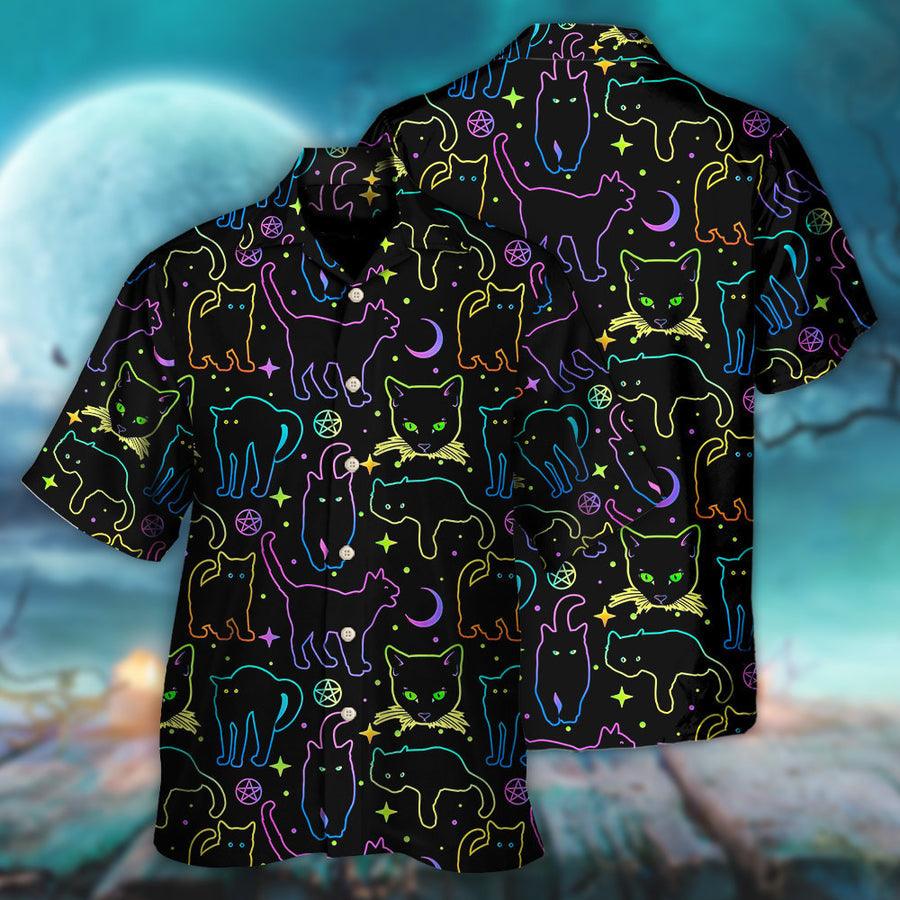 Cat Hawaiian Shirt For Summer, Cat Neon Colorful Playing With Kitten Magical - Best Gift For Men Women, Friend, Cat Lovers - Amzanimalsgift
