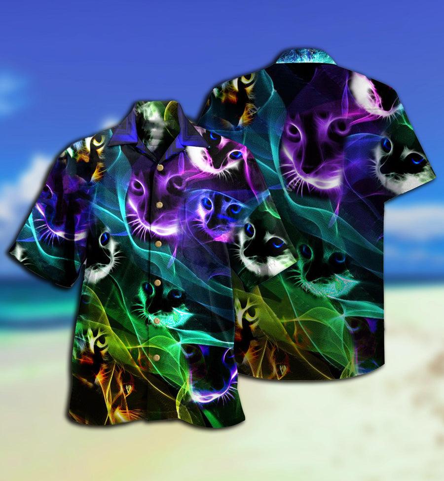 Cat Hawaiian Shirt For Summer, Cat Neon Style, Colorful Cool Cat Hawaiian Shirts Outfit For Men Women, Gift For Friend, Team, Cat Lover - Amzanimalsgift