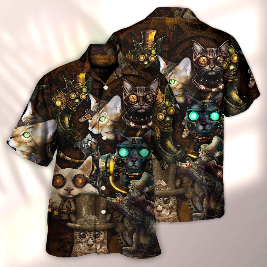 Cat Hawaiian Shirt For Summer, Cat Steampunk Art Steal Heart Aloha Shirts, Best Colorful Cool Cat Hawaiian Shirts Outfit For Men Women, Friend, Cat Lovers - Amzanimalsgift